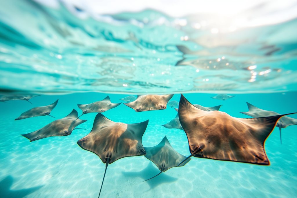 nadar con tiburones y rayas